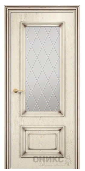 Дверь Оникс модель Мадрид цвет Слоновая кость патина коричневая сатинат гравировка Ромб