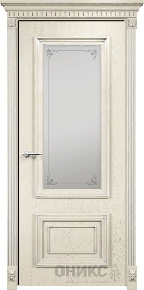 Дверь Оникс модель Мадрид цвет Слоновая кость патина серебро сатинат пескоструй Узор-3