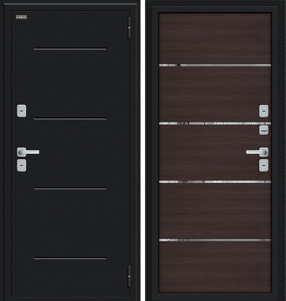 Входная Дверь Thermo Лайн/BChrome Букле черное/Wenge Melinga