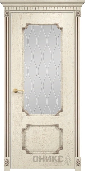 Дверь Оникс модель Палермо цвет Слоновая кость патина коричневая сатинат гравировка Волна