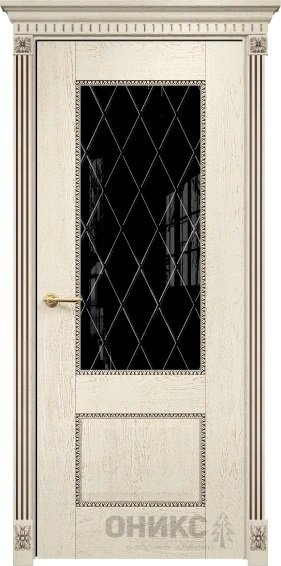 Дверь Оникс модель Александрия-2 цвет Слоновая кость патина коричневая триплекс чёрный гравировка Ромб