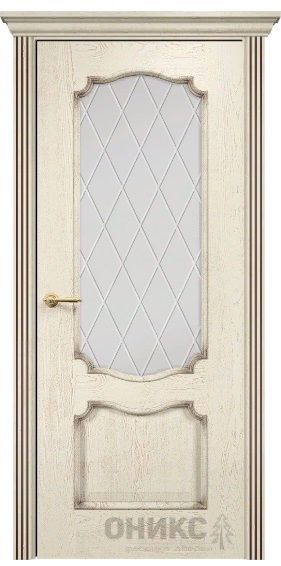 Дверь Оникс модель Венеция цвет Слоновая кость патина коричневая стекло гравировка Ромб
