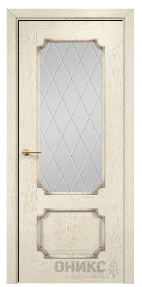 Дверь Оникс модель Палермо цвет Слоновая кость патина коричневая сатинат гравировка Ромб