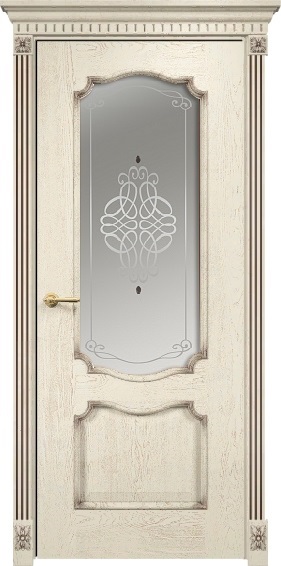 Дверь Оникс модель Венеция цвет Слоновая кость патина коричневая стекло фьюзинг Ажур