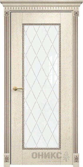 Дверь Оникс модель Александрия-1 цвет Слоновая кость патина коричневая триплекс гравировка Ромб