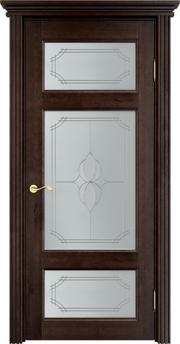 Дверь Массив Ольхи модель Ол55 цвет Темный орех 15% стекло 55-3