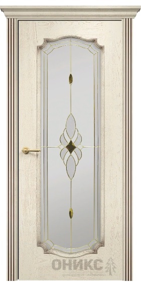 Дверь Оникс модель Венеция-2 цвет Слоновая кость патина коричневая стекло витраж Бевелс