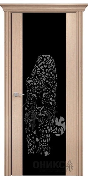 Дверь Оникс модель Престиж цвет Белёный дуб триплекс чёрный пескоструй-10