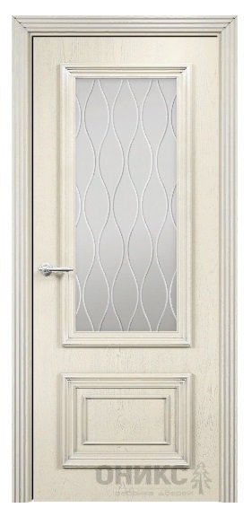 Дверь Оникс модель Мадрид цвет Слоновая кость патина серебро сатинат гравировка Волна