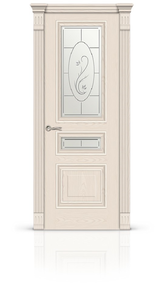 Дверь СитиДорс модель Элеганс-2 цвет Ясень крем стекло белое Овал