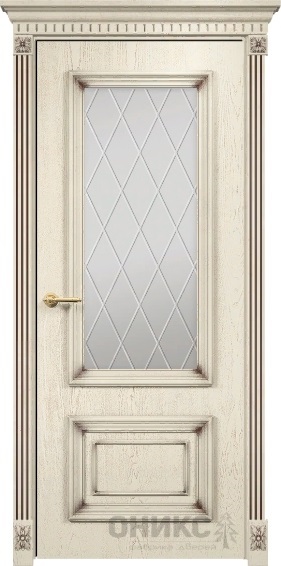 Дверь Оникс модель Мадрид цвет Слоновая кость патина коричневая сатинат гравировка Ромб