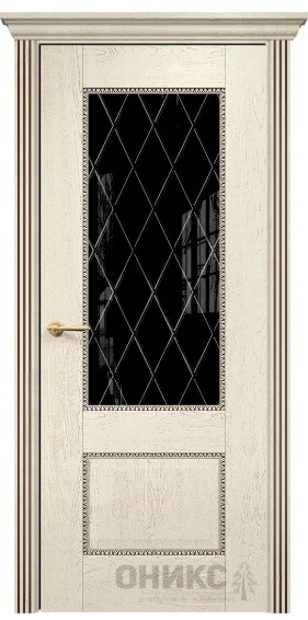 Дверь Оникс модель Александрия-2 цвет Слоновая кость патина коричневая триплекс чёрный гравировка Ромб