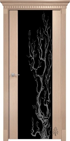Дверь Оникс модель Престиж цвет Белёный дуб триплекс чёрный пескоструй-11