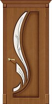 Дверь Браво модель Лилия цвет Орех (Ф-11) Стекло Белое