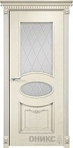 Дверь Оникс модель Эллипс с декором цвет Слоновая кость патина серебро сатинат гравировка Ромб