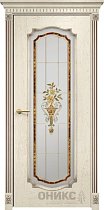 Дверь Оникс модель Венеция-2 цвет Слоновая кость патина коричневая стекло витраж заливной-1
