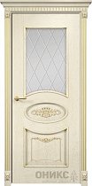 Дверь Оникс модель Эллипс с декором цвет Слоновая кость патина золото сатинат гравировка Ромб