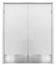 POSEIDON Дверь маятниковая двухстворчатая гладкая пластиковая цвет белый с отбойной пластиной