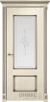 Дверь Оникс модель Марсель с декором цвет Слоновая кость патина коричнева сатинат пескоструй Эллипс