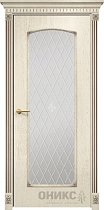 Дверь Оникс модель Глория цвет Слоновая кость патина коричневая стекло гравировка Британия