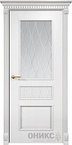 Дверь Оникс модель Версаль цвет Эмаль белая по ясеню сатинат гравировка Волна