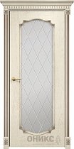 Дверь Оникс модель Венеция-2 цвет Слоновая кость патина коричневая стекло гравировка Ромб