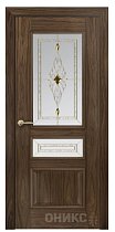 Дверь Оникс модель Версаль цвет Орех американский сатинат витраж Бевелс золото