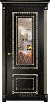 Дверь Оникс модель Прима цвет Эмаль черная патина золото зеркало гравировка Британия