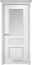 Дверь Оникс модель Версаль цвет Эмаль белая по ясеню сатинат гравировка Британия