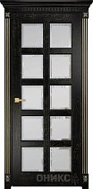 Дверь Оникс модель Вена-2 цвет Эмаль черная патина золото сатинат с фацетом