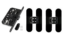 КД Комплект фурнитуры: скрытые петли 2 шт, замок под цилиндр магнитный AGB цвет Чёрный