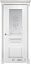 Дверь Оникс модель Версаль цвет Эмаль белая по ясеню сатинат пескоструй Вензель
