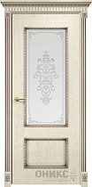 Дверь Оникс модель Марсель с декором цвет Слоновая кость патина коричнева сатинат пескоструй Вензель