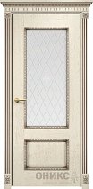 Дверь Оникс модель Марсель с декором цвет Слоновая кость патина коричнева сатинат гравировка Британия