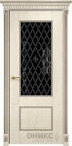 Дверь Оникс модель Александрия-2 цвет Слоновая кость патина коричневая триплекс чёрный гравировка Британия