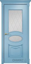 Дверь Оникс модель Эллипс с декором цвет Эмаль голубая сатинат гравировка Ромб