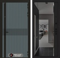 LABIRINT Входная металлическая акустическая дверь ISSIDA панель Зеркало Панорама черный кварц