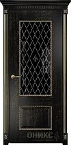 Дверь Оникс модель Александрия-2 цвет Эмаль черная патина золото триплекс чёрный гравировка Британия