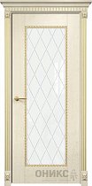 Дверь Оникс модель Александрия-1 цвет Слоновая кость патина золото триплекс гравировка Ромб