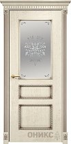 Дверь Оникс модель Версаль с декором цвет Слоновая кость патина коричневая сатинат пескоструй Дерево