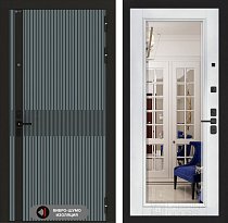 LABIRINT Входная металлическая акустическая дверь ISSIDA панель Зеркало Фацет белый софт