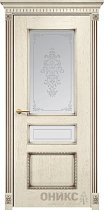 Дверь Оникс модель Версаль с декором цвет Слоновая кость патина коричневая сатинат пескоструй Вензель
